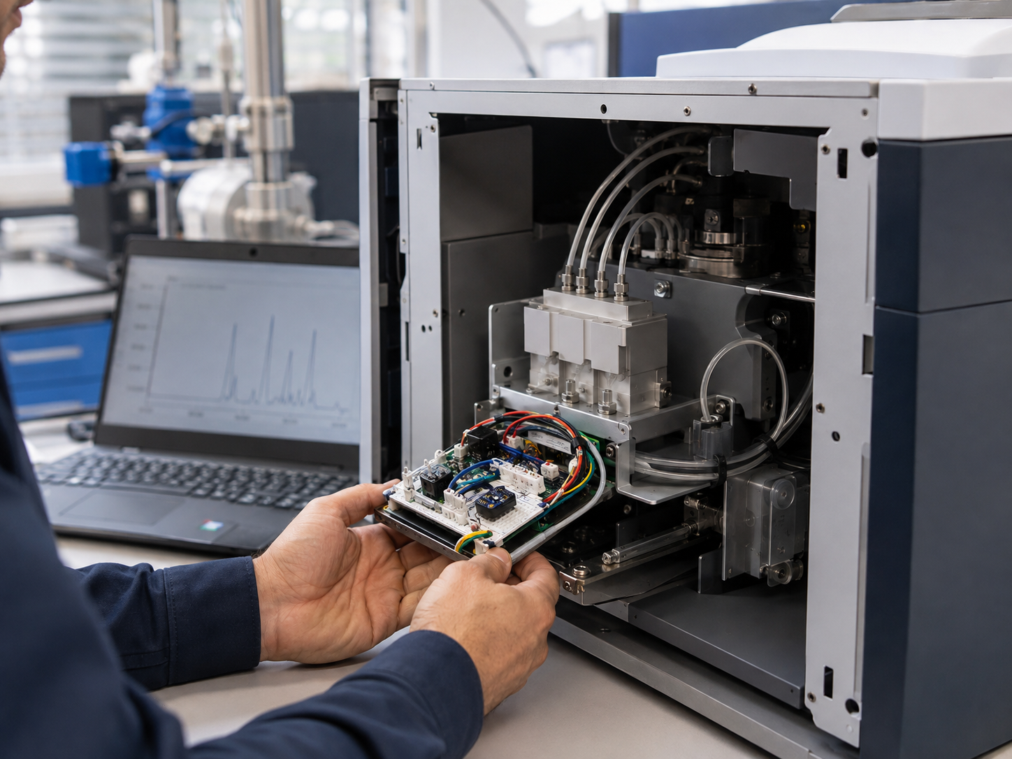 Engineer integrating a SmartSelect sensing module into laboratory equipment
