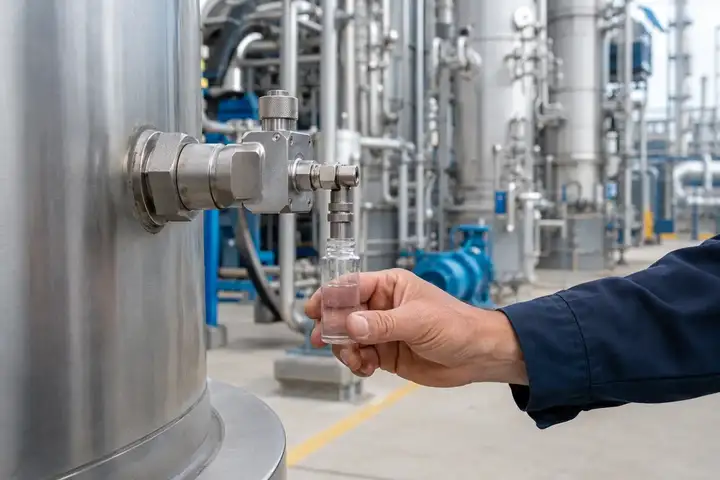 Process sample beside stainless-steel solvent-recovery equipment