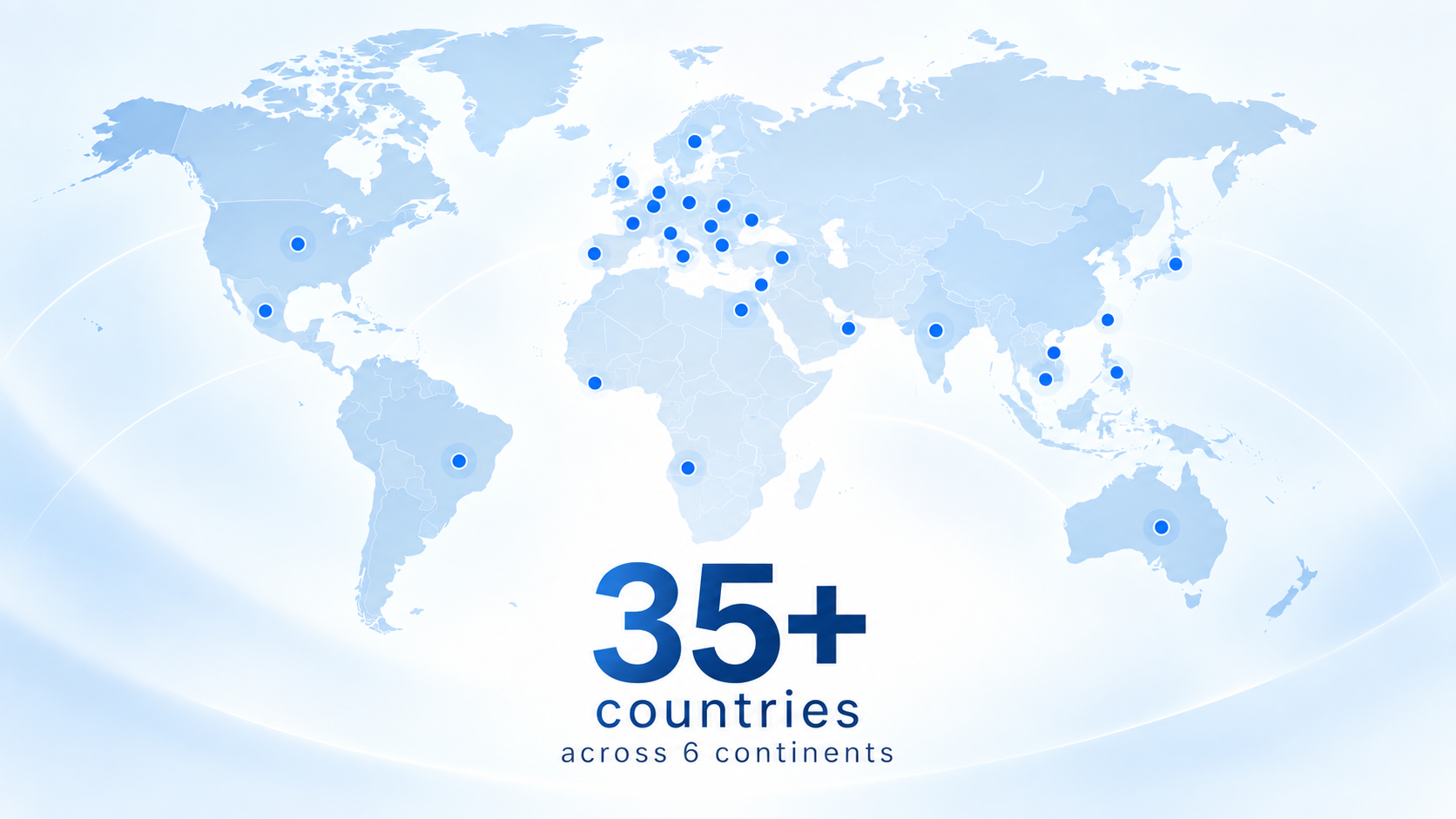 World map marking Alivion device deployments across more than 35 countries on six continents